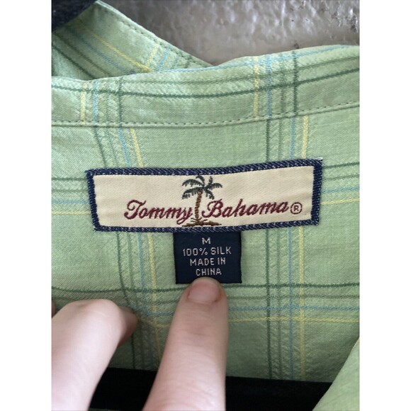 Tommy Bahama Shirt Mens Medium Green Silk Plaid  Button Up Short Sleeve Camp - Picture 6 of 9